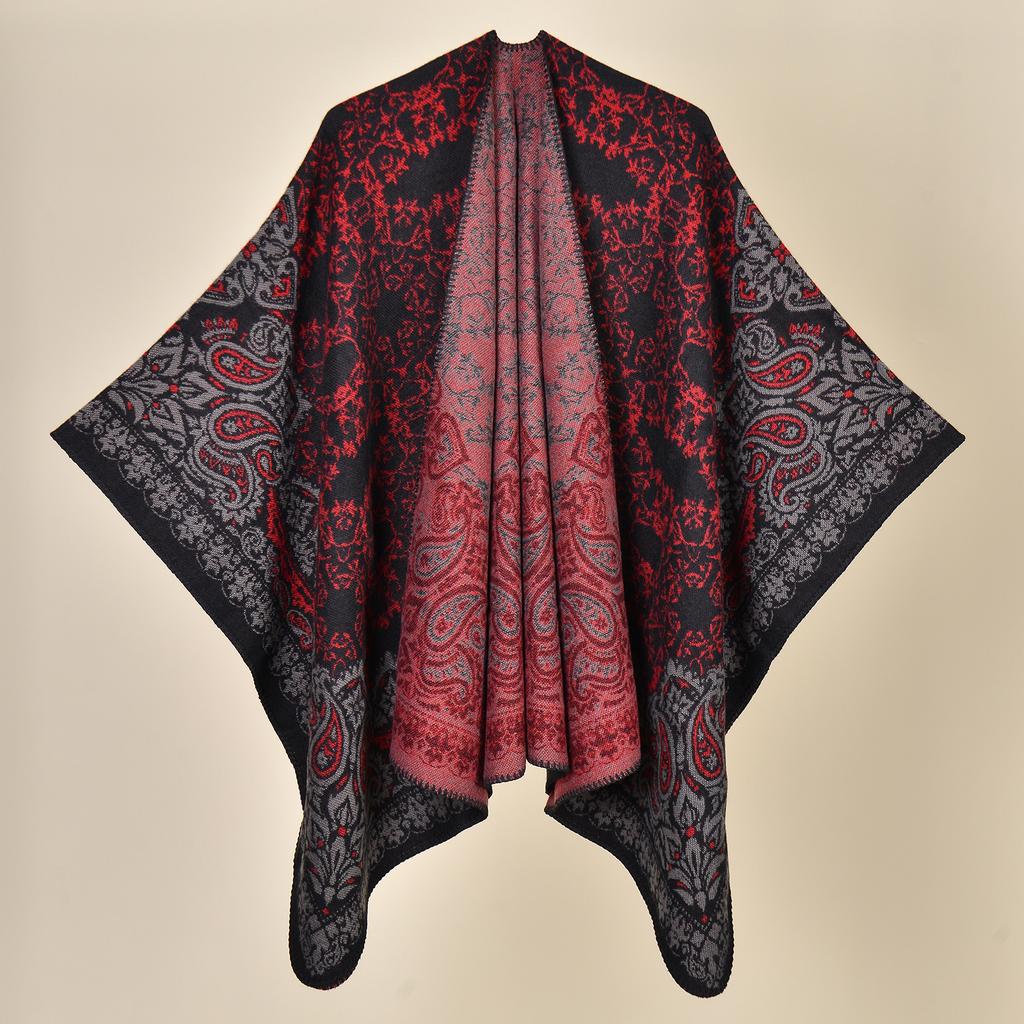 Shawl Imitation Cashmere Knitted Scarf Split Fork Oil Painting Cape Cloak Outside