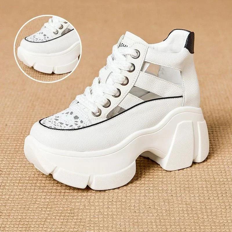 Hollow Summer Sandals Wedge Heels Leather Sneakers Women High Platform Beach Gothic Punk Casual Breathable Walking Slippers