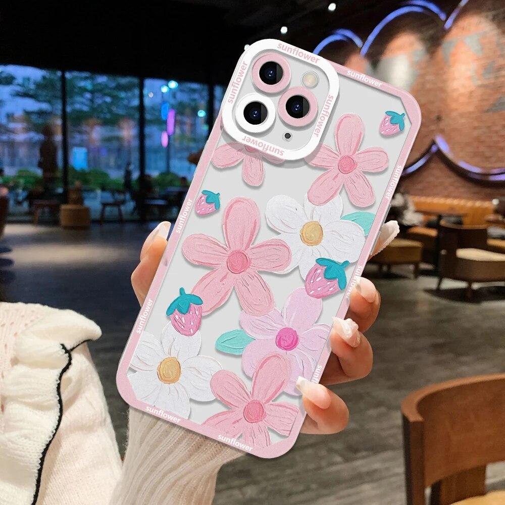 Чехол для телефона с цветком для iPhone 14 Pro Max, чехол для iPhone 11 13 12 Pro Max XS Max XR 8 14 Plus SE 13, защитный чехол для мини-камеры