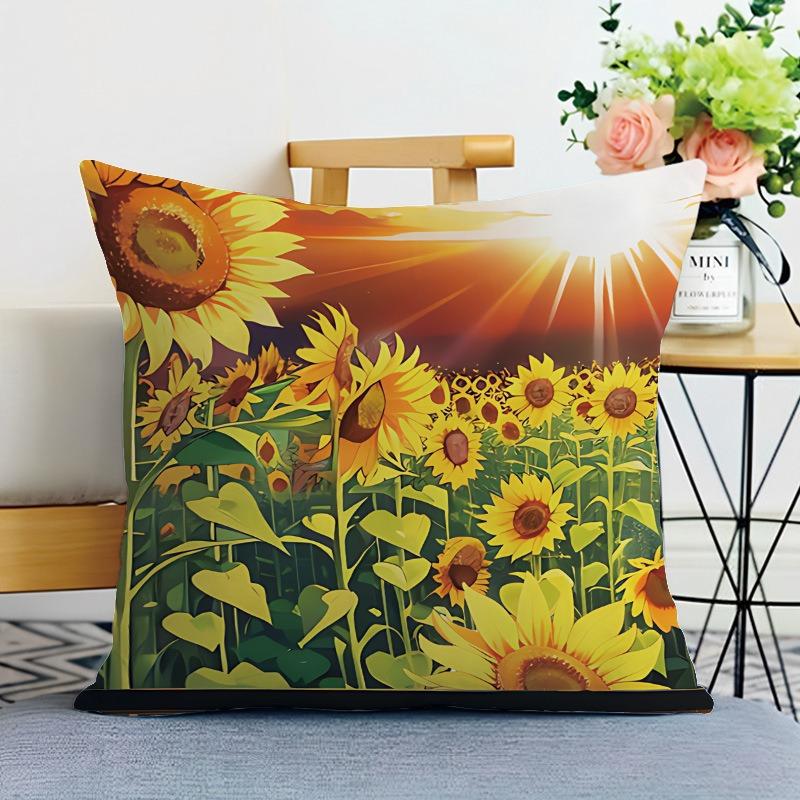 Sunflower Print Decorative Pillowcase Bedroom Living Room Square Cushion Pillowcase