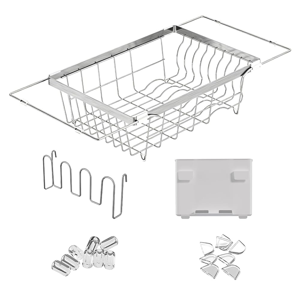RCHYFEED Extendable Dish Drying Rack, Silver