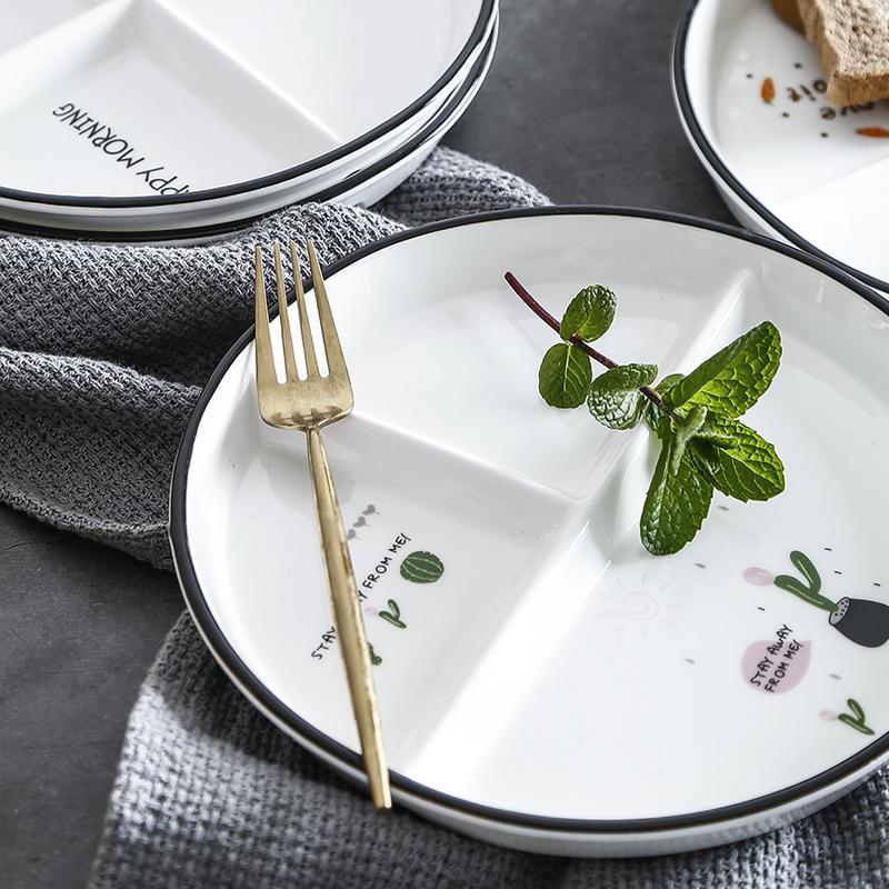 Круглая тарелка с перегородками Nordic, керамическая тарелка для детского обеда с фруктами и димсамом, тарелка с 3 решетками, тарелки для завтрака и фаст-фуда