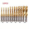 12pcs Titanium Coated HSS Tap Drill Bits Set Hex Shank Screw Thread Bit Screw Machine Compound Tap M3 M4 M5 M6 M8 M10