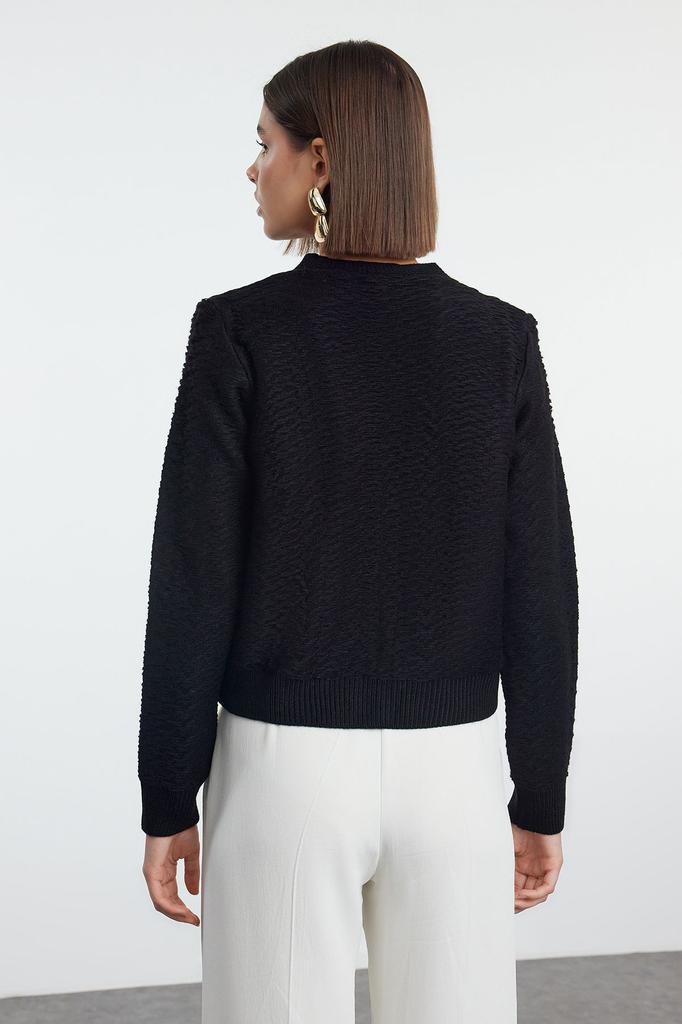 Женский модный стильный кардиган, черный, с пуговицами, трикотажный кардиган