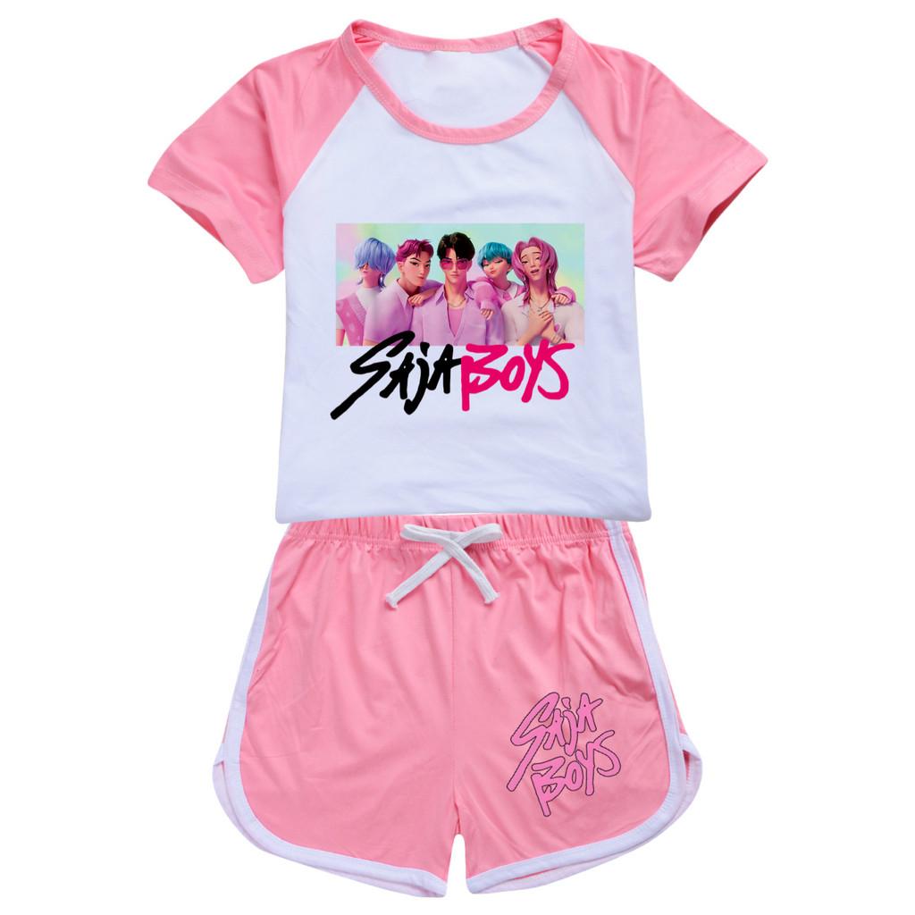 5028 Детский Девочки Sajaboys POP Rumi Zoey Mira Принт Футболка Шорты Спортивный Костюм Набор Одежды