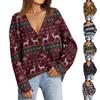 Women's Fashion Long Sleeve Christmas Print V-Neck Button Loose Cardigan Top