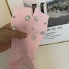 Womens Ribbed Crew Socks, Thin Comfort Breathable Rhinestone Socks, Above Ankle Crew Socks for Womens Schoold Girl