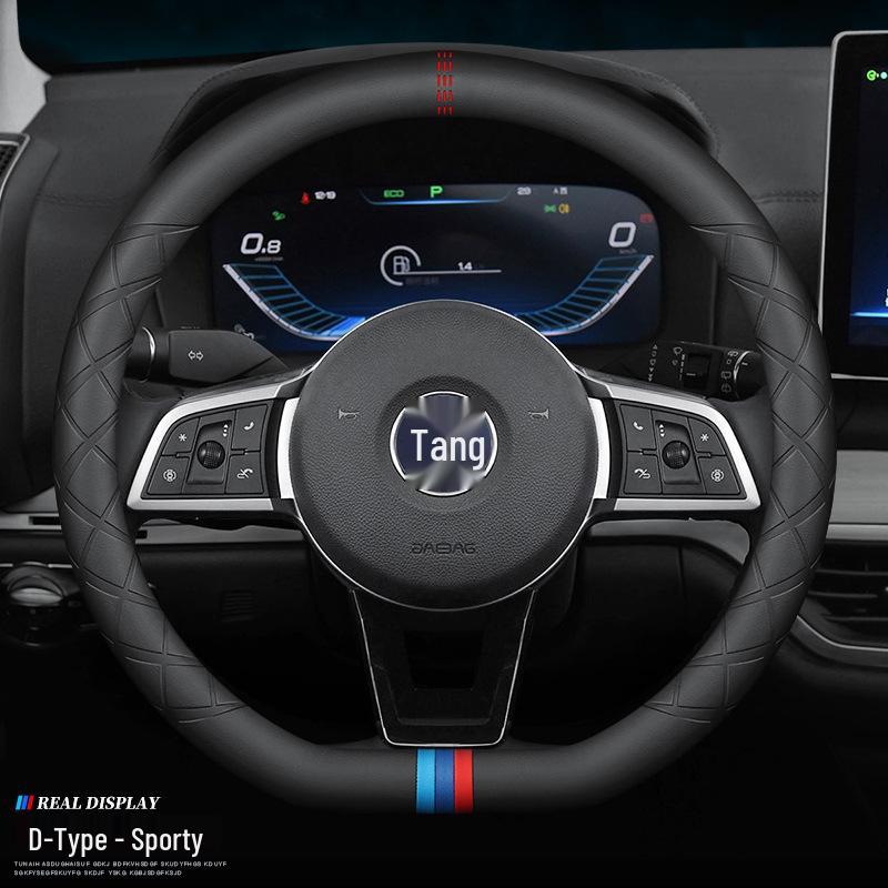 BYD Steering Wheel Cover: Genuine Leather Fit for Tang, DMI, Song Pro, Qin Plus, Han EV, Dolphin, F3, S7.
