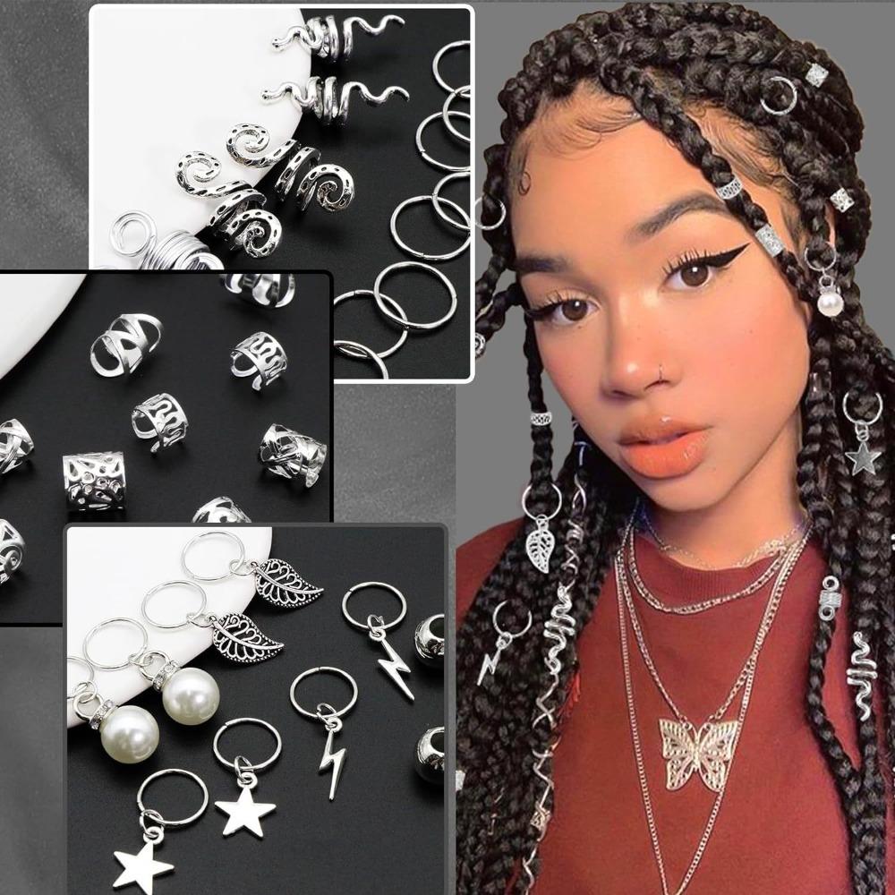 217Pcs Hair Braiding Hollow Out Hair Ring Metal Cuff Clips Hair Braid Tubes Hair Jewelry
