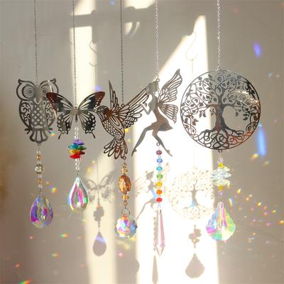Suncatcher Crystal Rainbow Maker Серебряный цвет Бабочка Дерево жизни Птица Полый узор Витражное окно Уличное украшение