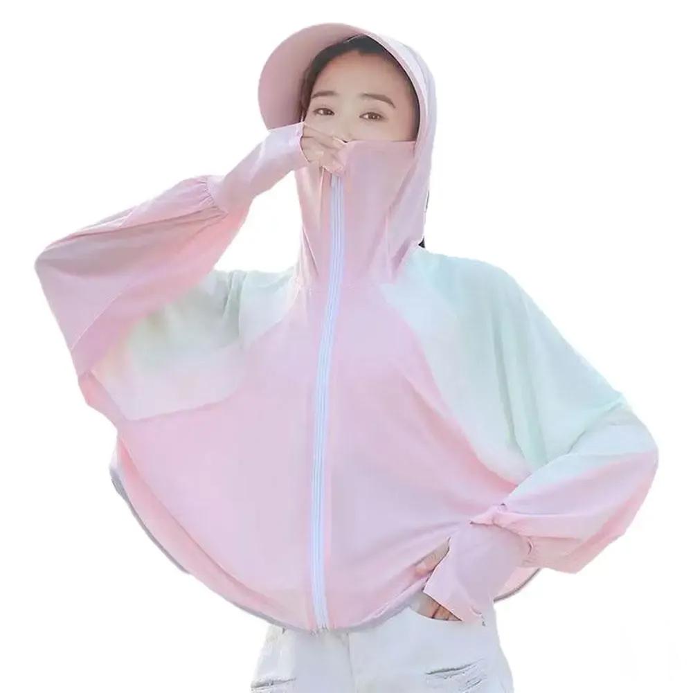 Sun Protection Hooded Summer Clothes for Women, Lightweight Ice Silk Jacket, UV Resistant Breathable Long Sleeved Sun Protection Clothes for Women
