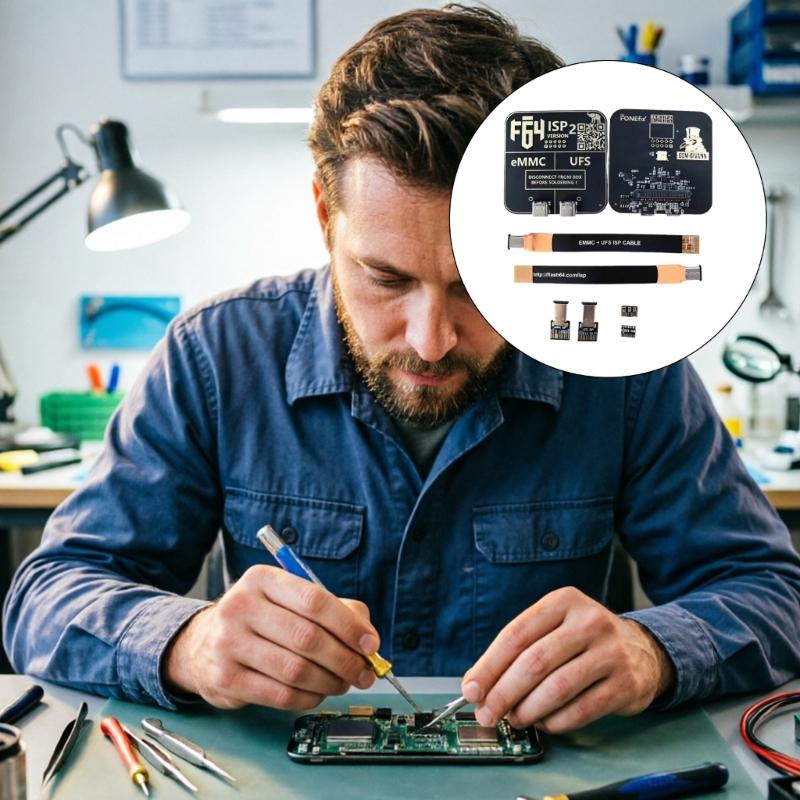EMMC UFS ISP Programming Adapter Kit for Phone Repair Counters, F64 Programming Set for Storage Read Write Work with Flat Cable Support