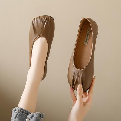 С юбкой одинарные туфли женские весенние мягкая подошва 2025 ранняя весна не устают ноги модные плоские женские шапочки туфли одна педаль