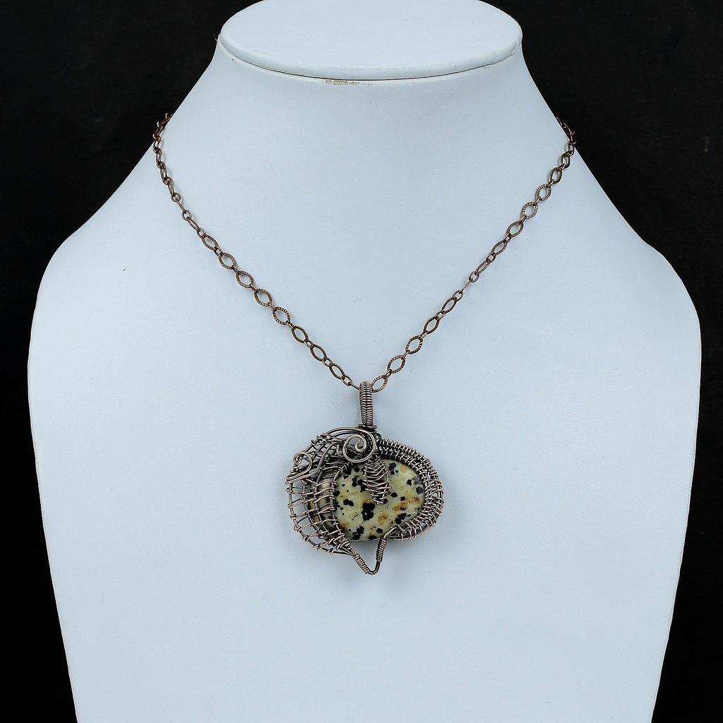 Подвеска из далматинской яшмы, подвеска из медной проволоки, элегантное медное украшение, потрясающий кулон из драгоценных камней, ювелирное изделие ручной работы, подвеска из проволоки, подарок для мамы