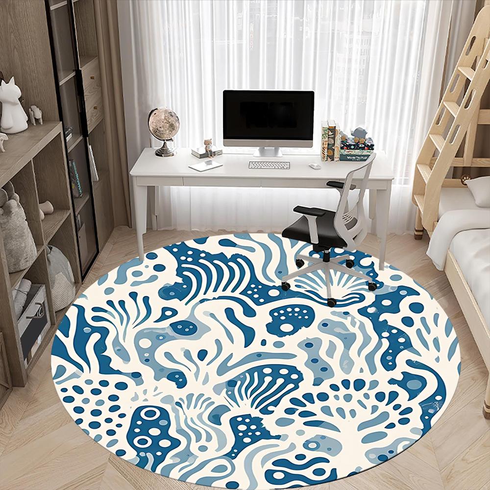 1pc Oceanic Marine Office Round Area Rug, Indoor Mat Suitable For Office, Under Office Chairs Bedroom Living Room Home Decor, Room Deco 160