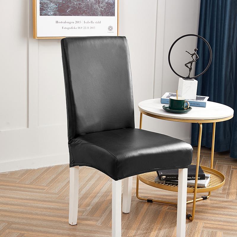Solid Color PU Leather Chair Cover Restaurant Office Backrest Chair Cover Waterproof Cat-scratch Home Decoration Seat Cover