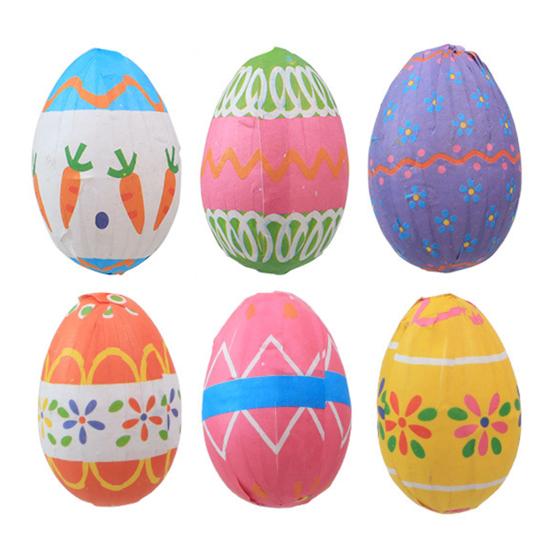 6Pcs Colorful Foam Easter Egg Hanging Decorations with Lanyard Exquisite Patterns Durable Material Simulation Egg Ornaments