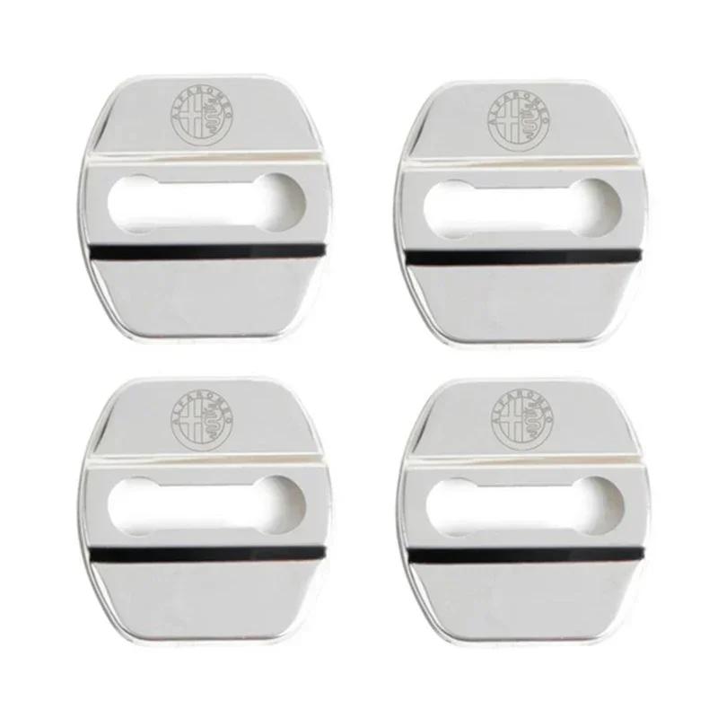 SYENG1 4Pcs Car Door Lock Protective Cover Sticker for Alfa Romeo Logo Sportiva Giulia Giulietta 159 156 MITO Stelvio 147 Accessories