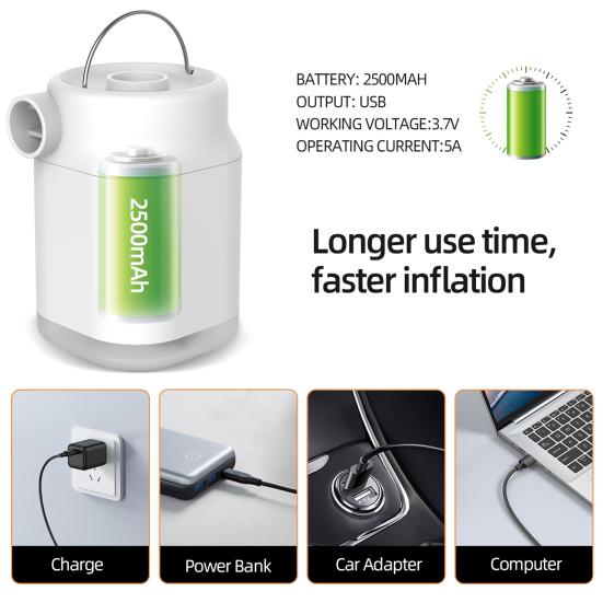 Мини-насос для улицы со светодиодной подсветкой Портативный USB-перезаряжаемый Надувные изделия Плавательный круг Пляжный матрас Кровать Портативный электрический насос