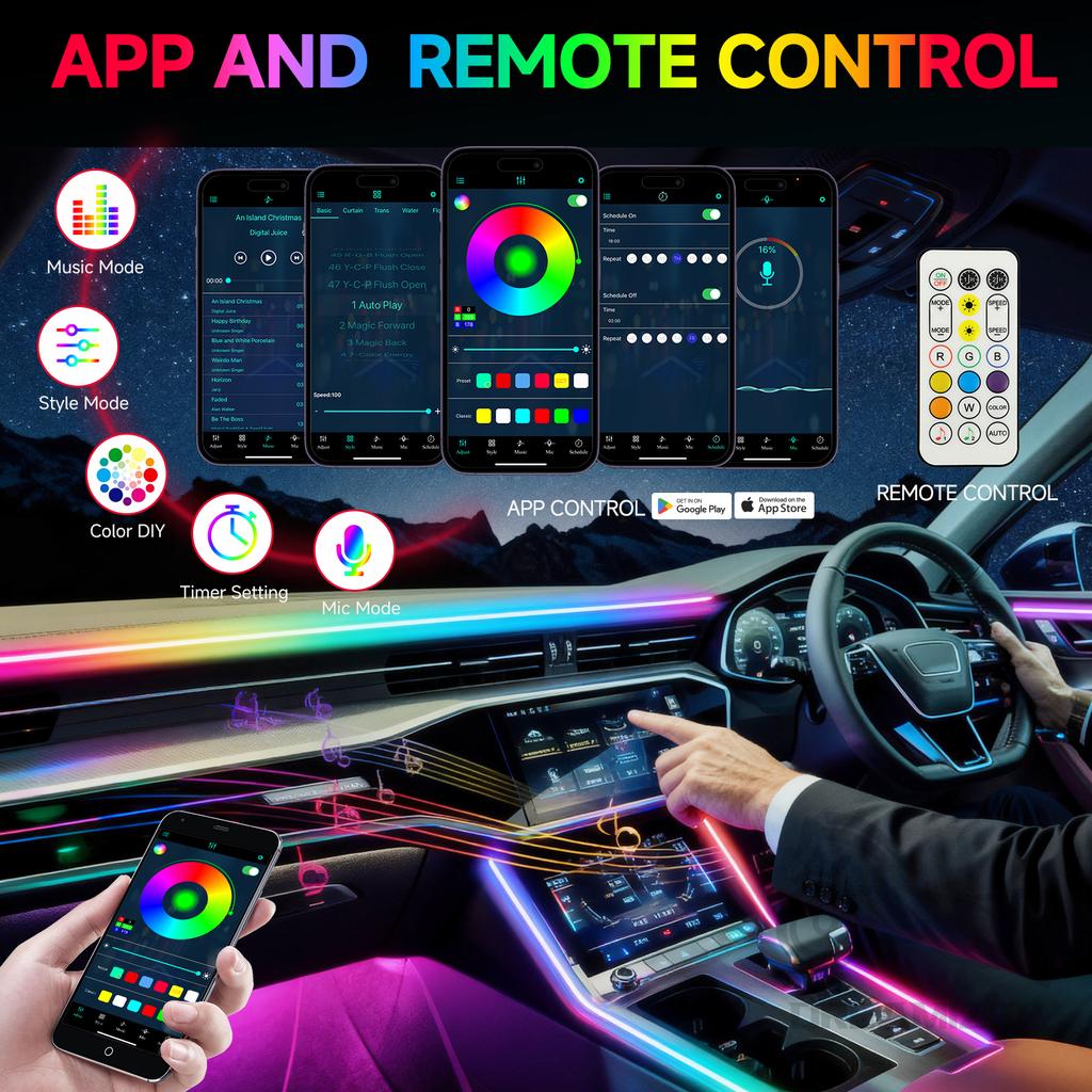 Светодиодная подсветка салона автомобиля Светодиодная лента Неоновая RGB Лампа окружающей среды Автомобильные аксессуары для украшения 10 в 1 Неоновые огни 4