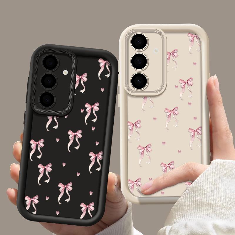 Мягкий матовый чехол из ТПУ с принтом в виде бантика для моделей Samsung - Противоударный с защитой объектива