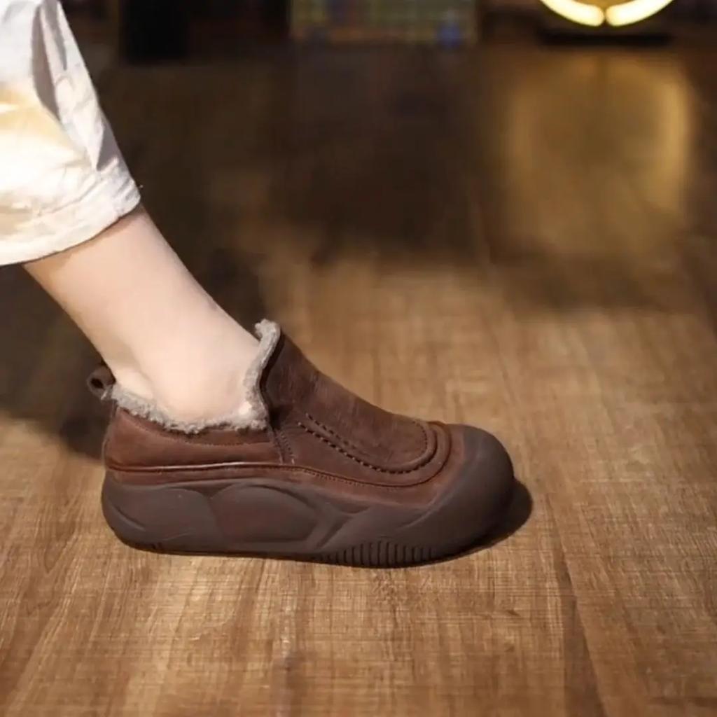 Женские зимние повседневные лоферы с флисовой подкладкой, термо, на толстой подошве, дизайн слипонов, теплые туфли с меховой подкладкой