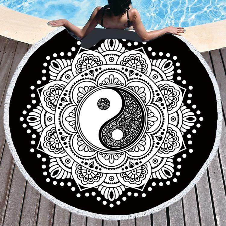 Microfiber Sand Free Quick Dry Hippie Boho Circle Bath Mandala Round Beach Towel with Fringes