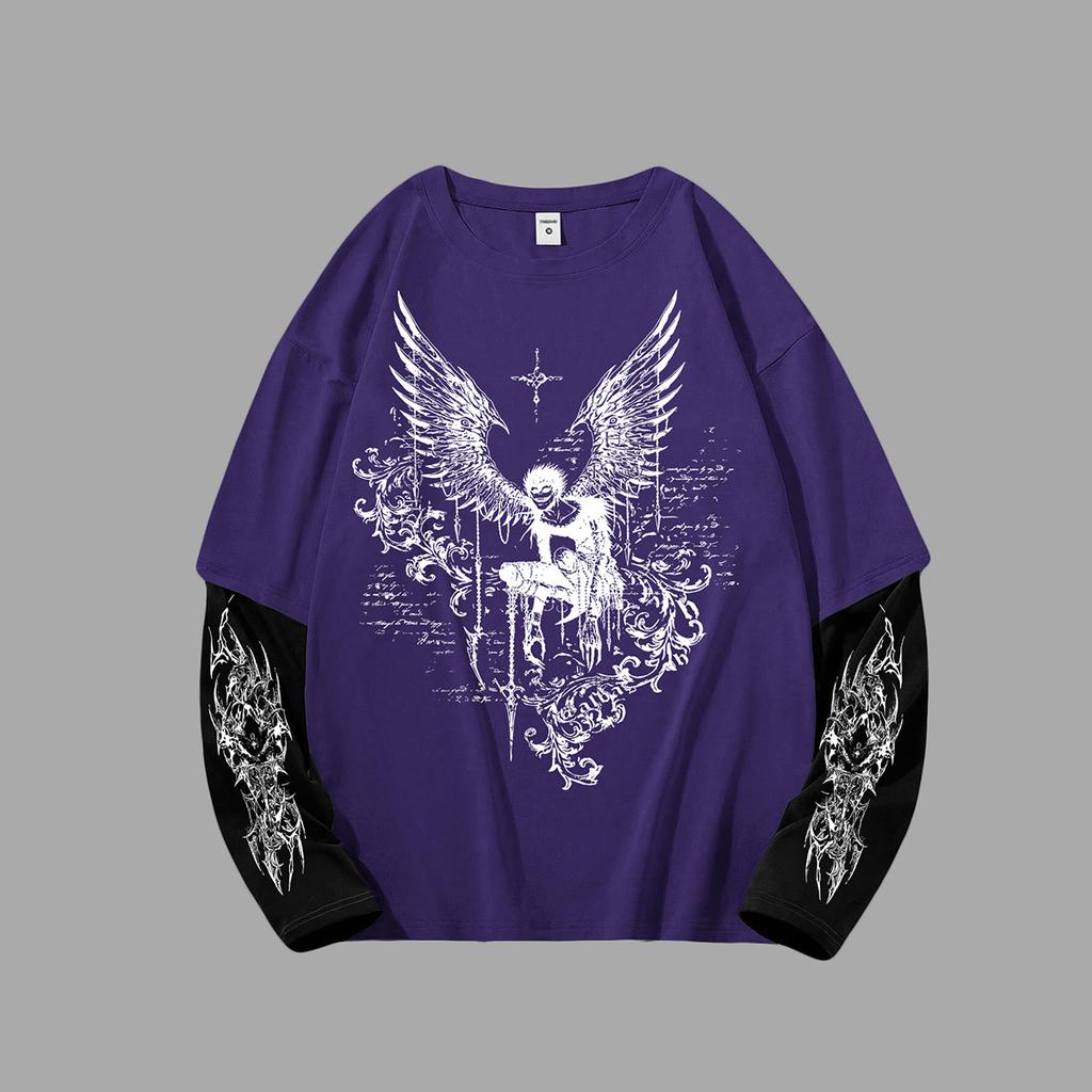 Мужская готическая футболка Y2k с принтом, оверсайз, с длинным рукавом, с круглым вырезом, уличная одежда, топ, весенняя посадка