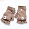 Thickened Plush Half Finger Flip Cover Gloves for Men Women Fashion Warm Solid Knitted Gloves Student Writing Gloves