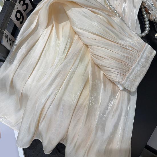 Женская юбка-макси, эластичная плиссированная юбка трапециевидной формы с высокой талией, блестящая перламутровая шифоновая плиссированная юбка из пряжи