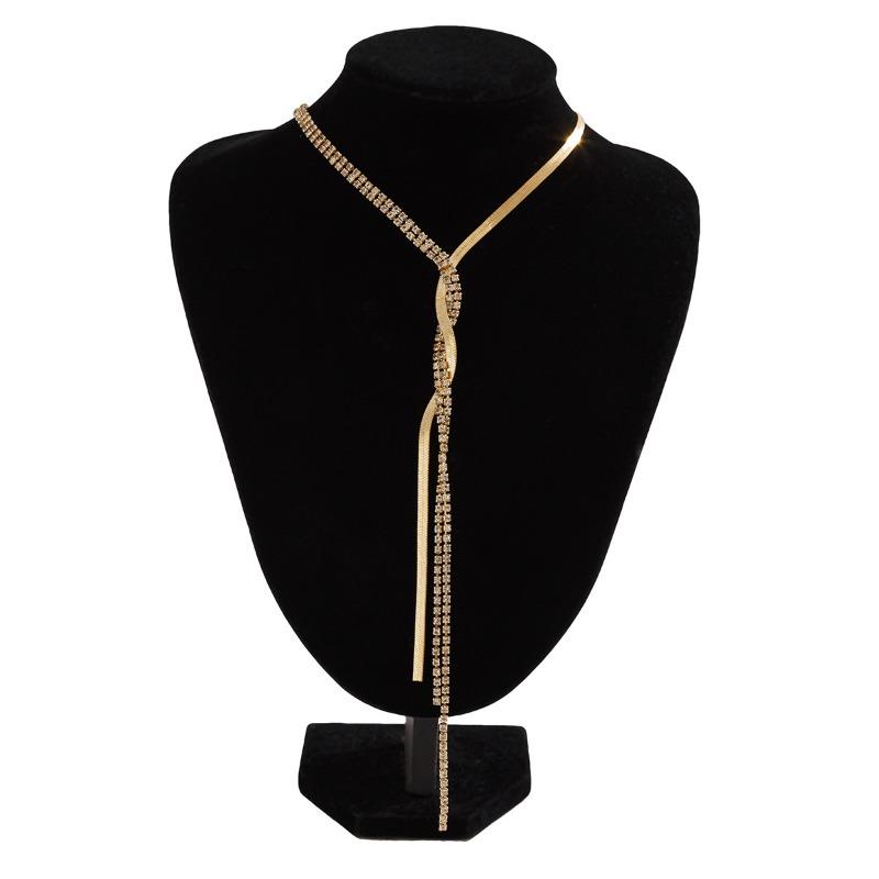 Крутое минималистичное медное ожерелье-цепочка в виде змеи для женщин, модное плетеное ожерелье с кристаллами и длинной кисточкой на ключицы, ожерелья, ювелирные изделия