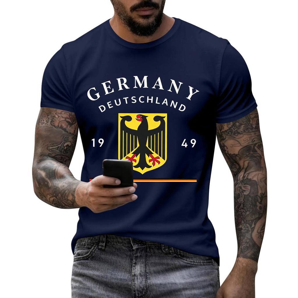 Мужская футболка с коротким рукавом и круглым вырезом Германия Deutschland Графический принт Повседневный крой Смесь хлопка Мягкая ткань