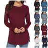 Women's Fashion Long Sleeve T-shirt Round Neck Basic Loose Waist Top