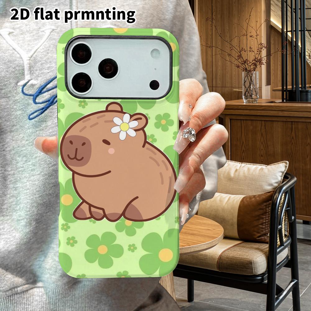 Phone Case: 2D flat design suitable for iPhone 18, 17, 16, 15, 14, 13 Pro film protective case, couple style, little flower capybara, Christmas and Ha