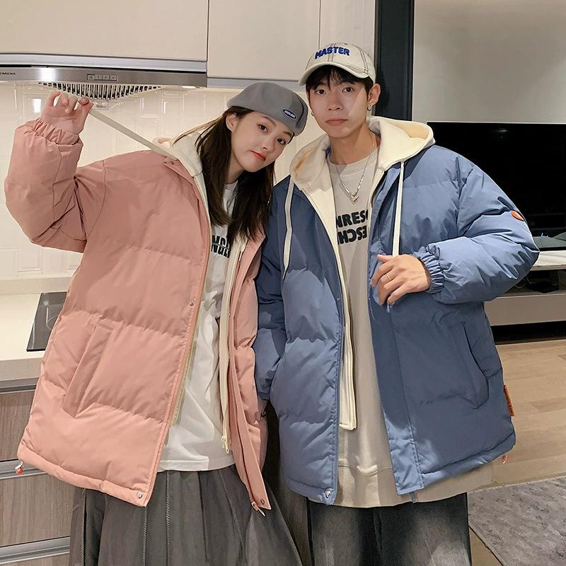 Winter Korean Style Trendy Loose Couple Cotton Jacket, Thick Fake Two-piece Cotton Jacket Jacket