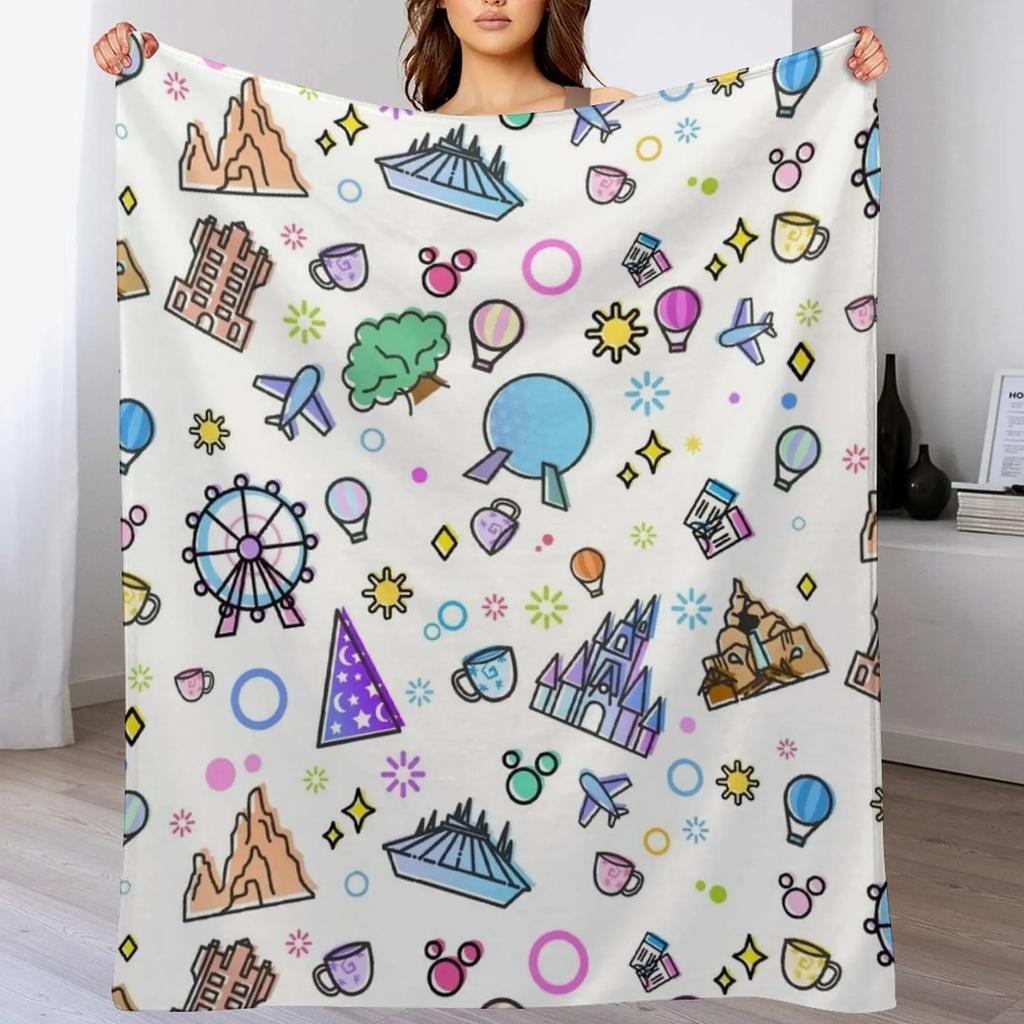 Meet me at my Happy Place Pattern Happiest Place on Earth Florida Orlando Icons Ferris Wheel Theme Park Throw Blanket