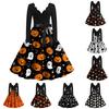 Женское повседневное модное винтажное платье с принтом в виде V-образного выреза на Хэллоуин