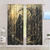 2pcs Death Skull Print Curtain for Home Decor - Rod Pocket Window Treatment for Bedroom, Office, Kitchen, Living Room, and Study