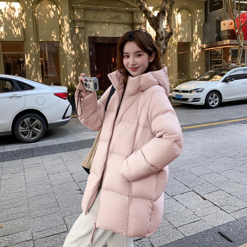 Осень-зима, утепленная теплая парка, женская повседневная милая однотонная Свободная куртка с капюшоном и большим карманом, верхняя одежда
