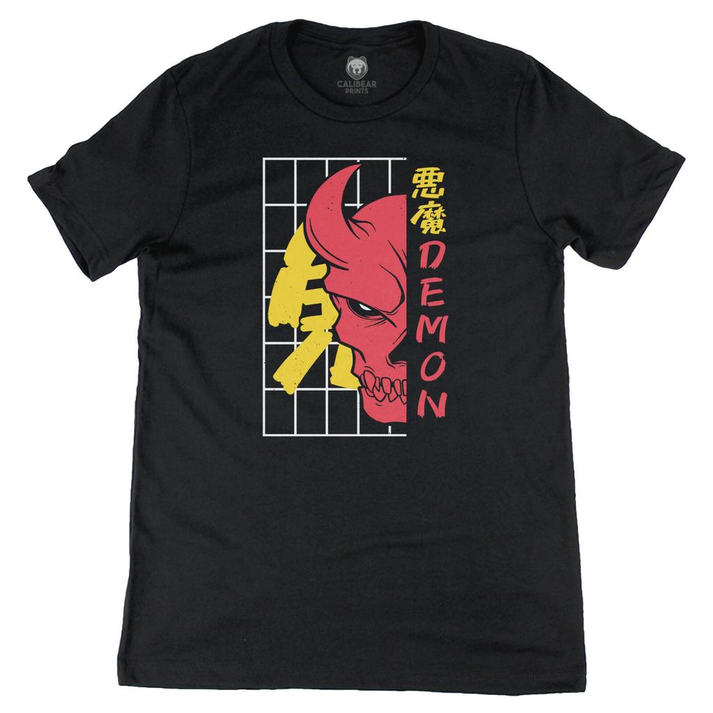 Oni Skull Japanese Demon Graphic Art Tee Novelty T-Shirt