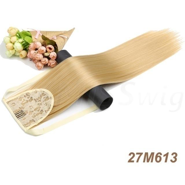 55CM Long Silky Straight Synthetic Drawstring Ponytail Clip In Extension