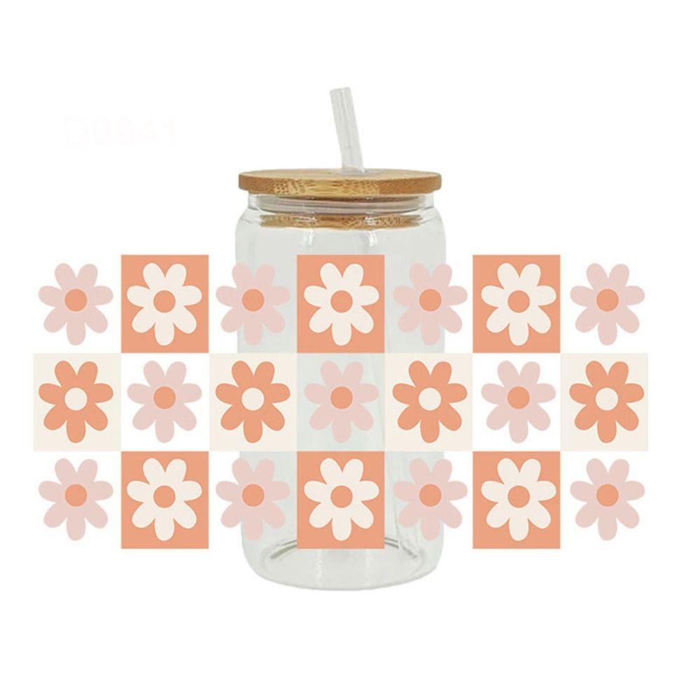 Rub on Cup Wraps Flower Printed Transfer Cup Stickers 3D UV DTF Transfers Stickers  16OZ Glass Cups