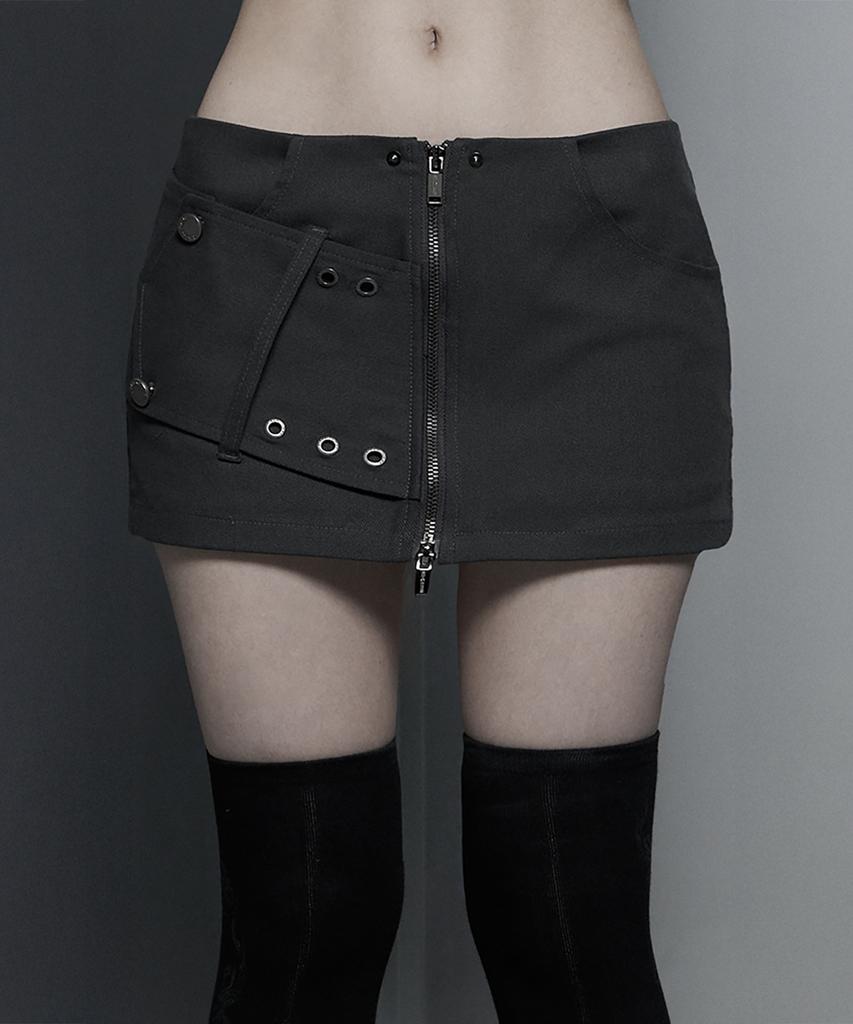 Etosome Front Zip Belt Detail Mini Skirt (Dark Gray)