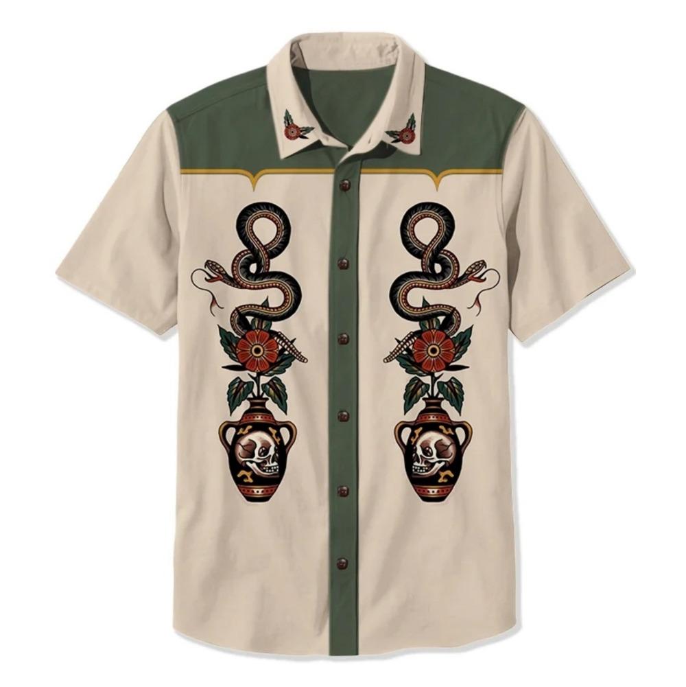 Летняя мужская рубашка в стиле вестерн с принтом в стиле отпуск, повседневная мужская рубашка с лацканами и короткими рукавами с 3D-принтом