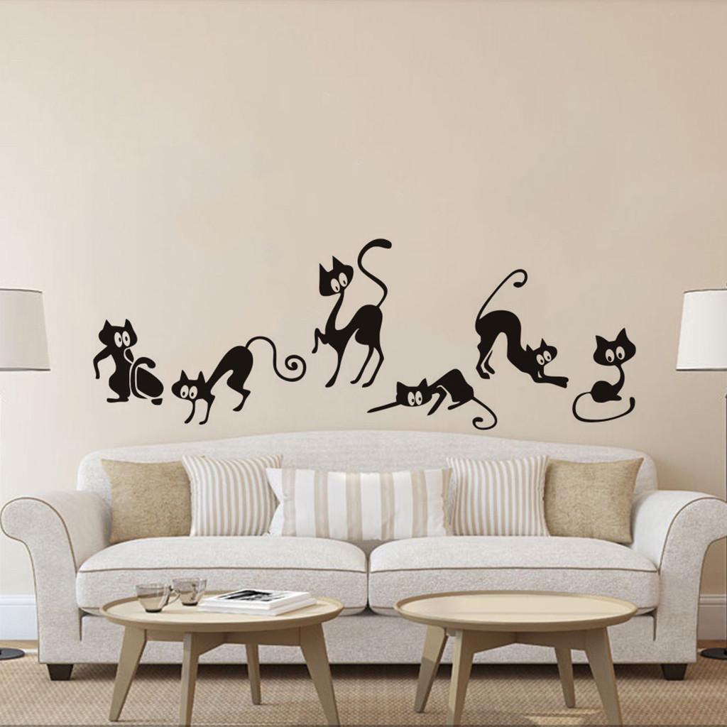 Six Cat Animal Family Room Window Wall Mural Decorative Decal Detachable