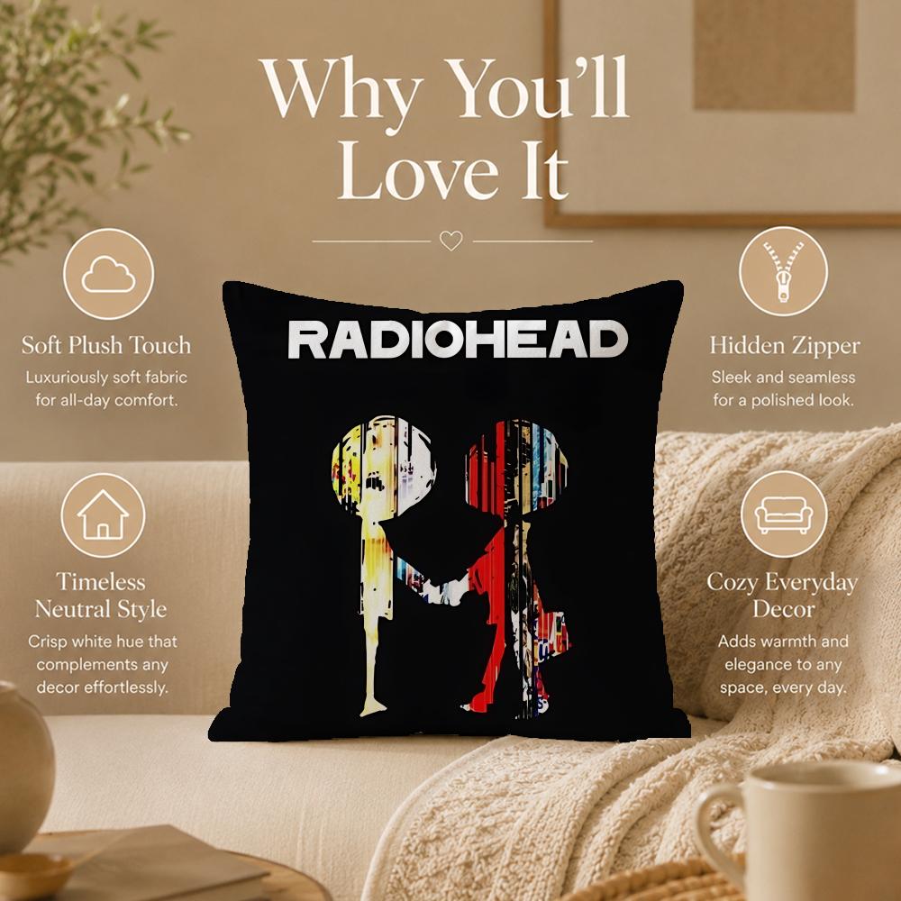 Чехол на подушку с принтом с обеих сторон, Band R-RadioheadS, Гипоаллергенный, Защита от пылевых клещей