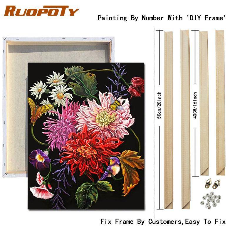 RUOPOTY DIY Frame Oil Painting By Numbers Daisy Flower Acrylic Home Decor On Canvas Wall Art Picture Rose For Living Room