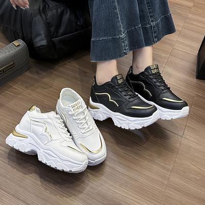 Новые повседневные спортивные одинарные туфли на толстой подошве для женщин, такие как кроссовки для папы с увеличением роста