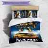 3pcs Custom Name Cartoon Optimus Prime & Bumblebee Bedding Set Duvet Cover Closure Includes 1 Duvet Cover & 2 Pillowcases for All Seasons Bedroom Deco