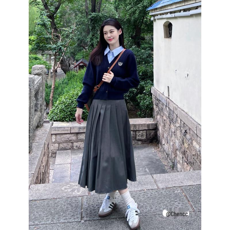 Yinman Women's High-Waisted A-line Pleated Midi Skirt